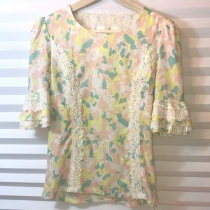 $ Sweet Rose  lace print blouse ()